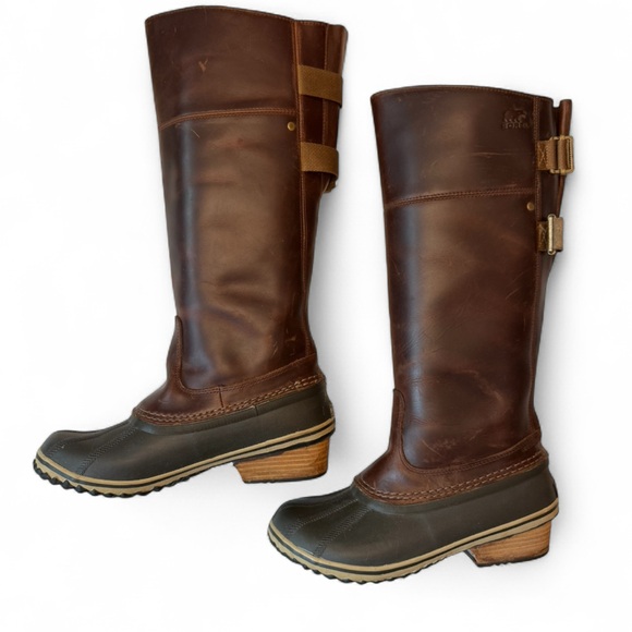Sorel Slimpack II Riding Tall Duck Boots Brown Waterproof Leather Buckles Sz 9.5 - Picture 4 of 13